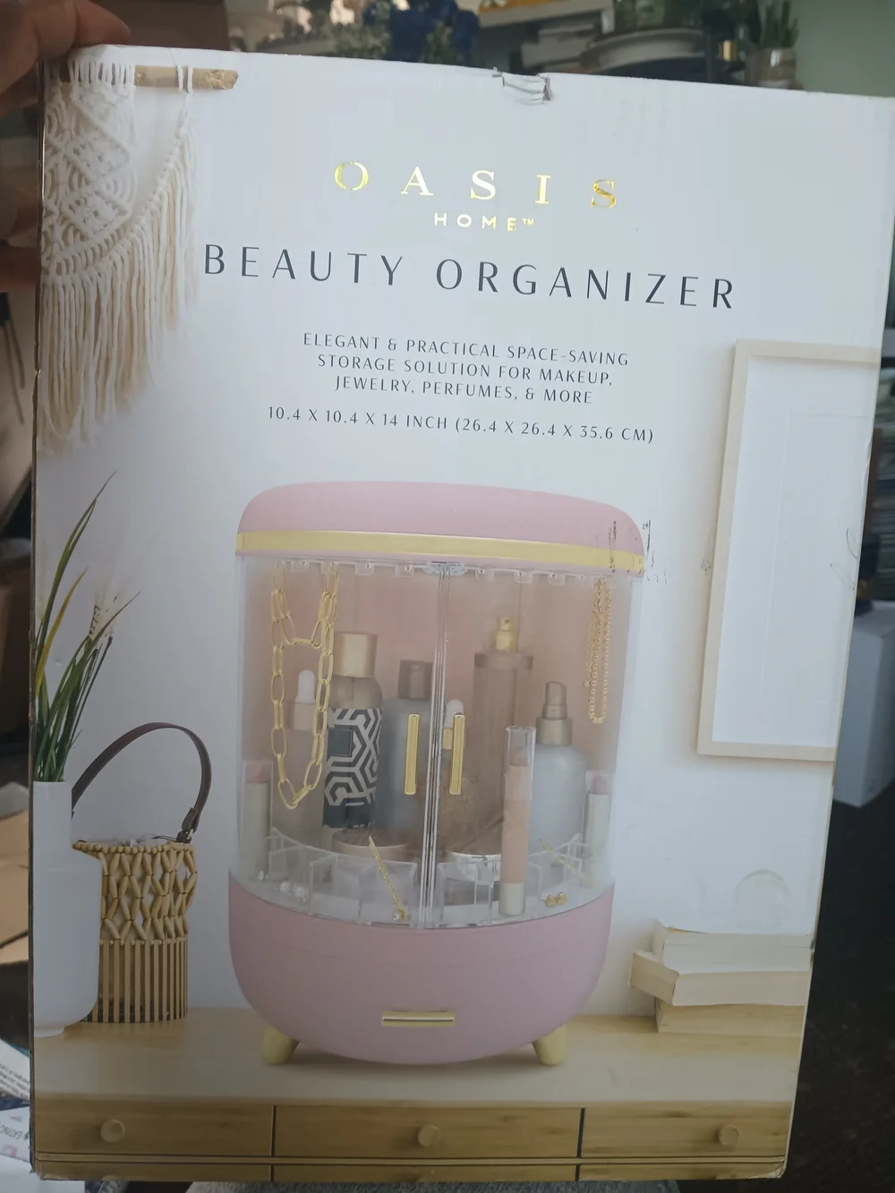 Pink Makeup Organizer with Gold Accents - Clear Front Cosmetic Storage